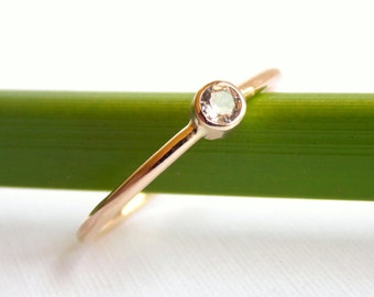 Natural White Sapphire Solitaire Ring:  14K solid gold minimalist ring perfect for weddings, engagements, gift for her, diamond alternatives