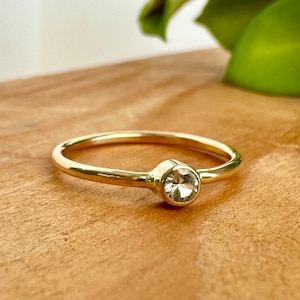 Simple White Sapphire Ring:  14K Gold-filled ring, white sapphire ring, dainty simple ring, gold ring, promise ring, engagement ring