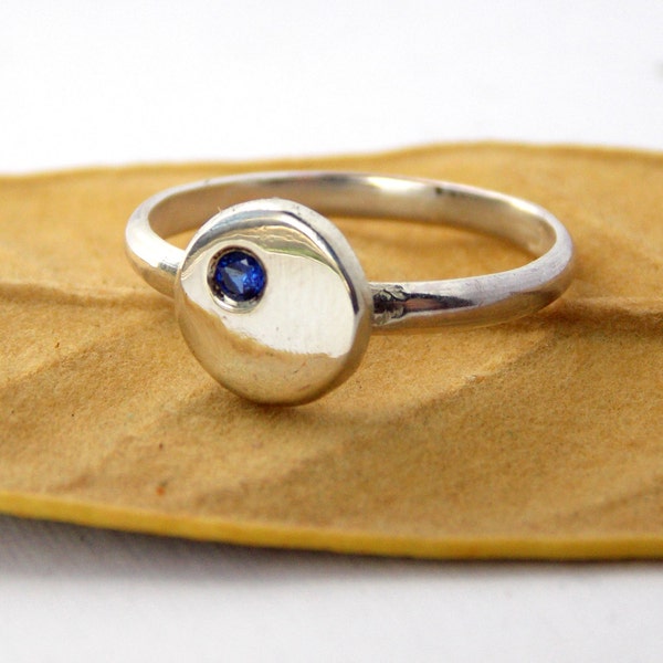 Flat Pebble Birthstone Ring: contemporary modern wedding/engagement sterling silver ring