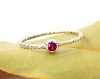 Dainty Twisted Rope Birthstone Stacking Ring Ring: sterling silver stackable birthstone ring