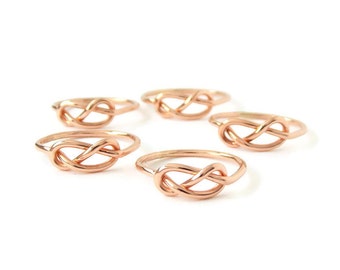 5+ Infinity Knot Rings: Yellow or Rose, 14K gold filled ring, bridesmaid gifts, infinity friendship rings, gold infinity knot rings, group