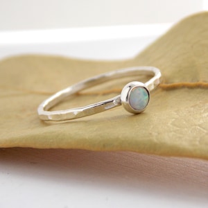 Opal Hammered Band Cab Ring: stackable birthstone ring, sterling silver ring, opal ring, simple ring, dainty ring, October birthstone