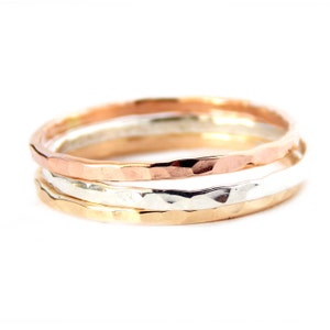 3 Reflection Stacking Rings: 14K Gold-filled ring, hammered ring, dainty ring, simple ring, gold ring, silver ring, skinny ring, textured