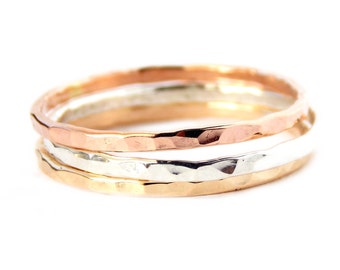 3 Reflection Stacking Rings: 14K Gold-filled ring, hammered ring, dainty ring, simple ring, gold ring, silver ring, skinny ring, textured