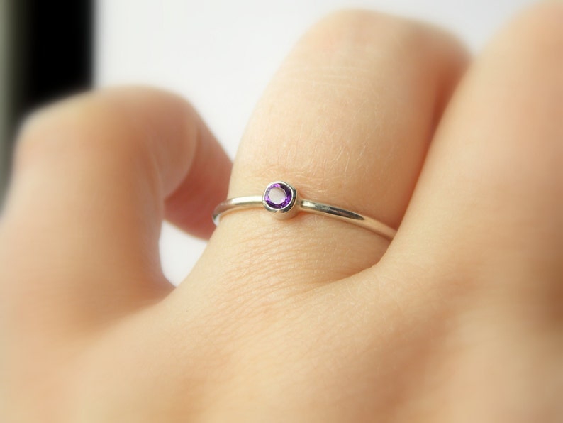 Sterling Silver Birthstone Stacking Ring: dainty stackable stackable simple ring image 4