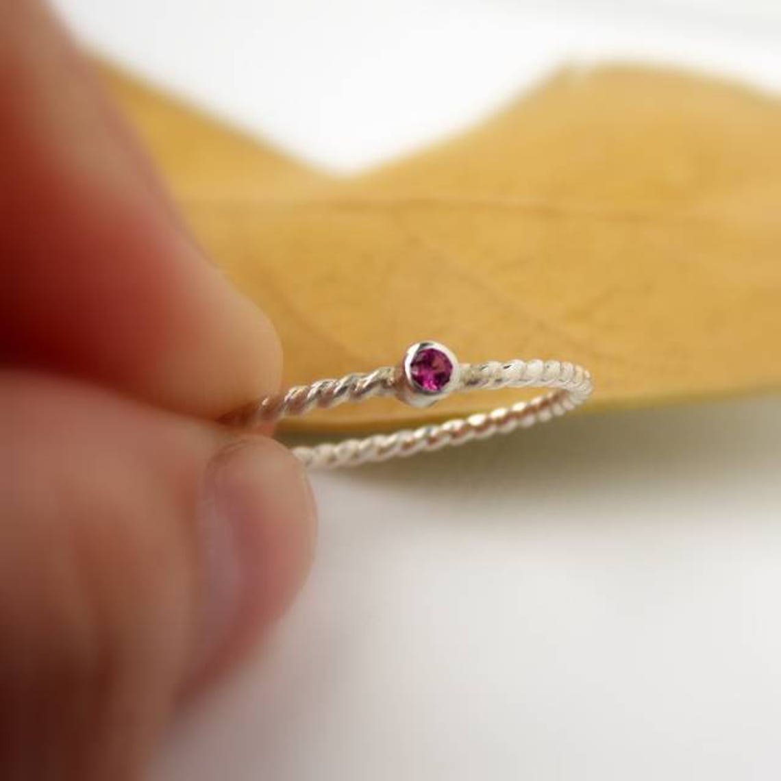 Tiny Rope Birthstone Ring- 925 Sterling Silver Stacking Ring With 2mm ...