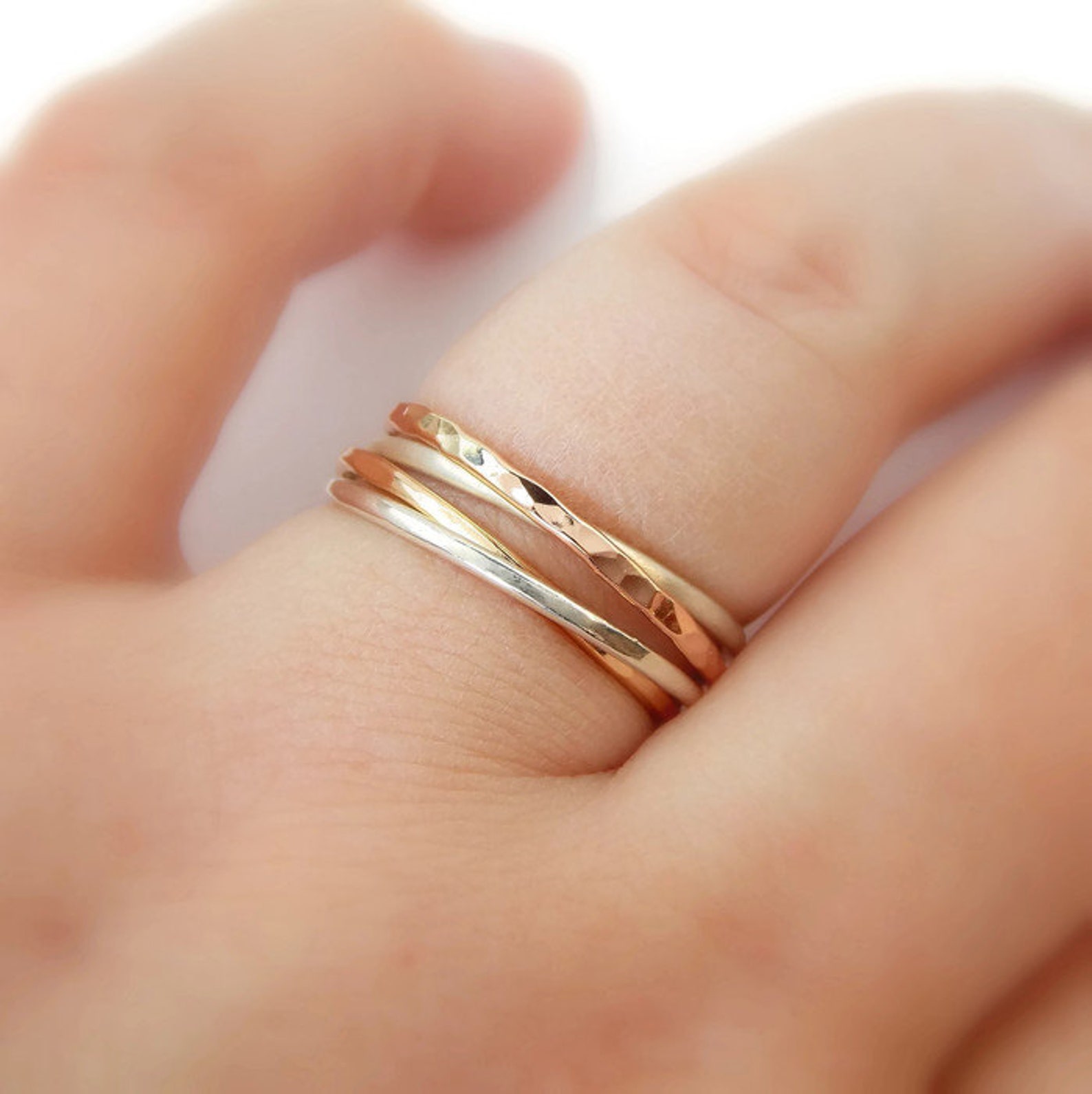 Double Linked Rings: Textured Ring, 14K Gold-filled Ring, Hammered Ring ...