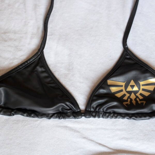 Zelda Hyrule Crest Bikini Top in Matte Black