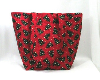 Christmas Tree Shoulder Bag, Cloth Purse, Handmade Handbag, Holiday Purse, Fabric Bag, Holiday Tote Bag, Red, Green