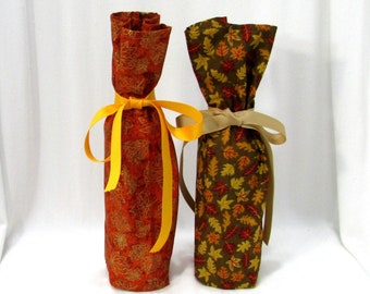 2 Autumn Leaves Wine Bottle Gift Bags, Reusable Gift Bags, Thanksgiving Gift Wrap for Bottles, Bottle Bags, Wine Bottle Wrap, Set of 2