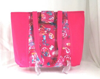Pink Batik Tote Bag, Paisley Fabric Bag, Handmade Shoulder Bag,  Cloth Purse, Lined with Pockets, Pink, Blue, Orange