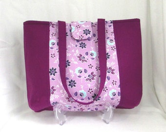 Purple Floral Bag, Fabric Purse, Blue Flowers, Handmade Shoulder Bag,  Cloth Purse, Lined with Pockets