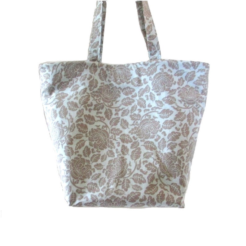 Blue Tote Bag, Floral Fabric Bag, Cloth Purse, Gray Flowers, Handmade Handbag, Shoulder Bag image 5