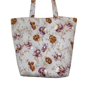 Pansy Tote Bag, Floral Bag, Cloth Purse, Handmade Handbag, Pansy Flowers, Shoulder Bag, Purple Totebag image 5