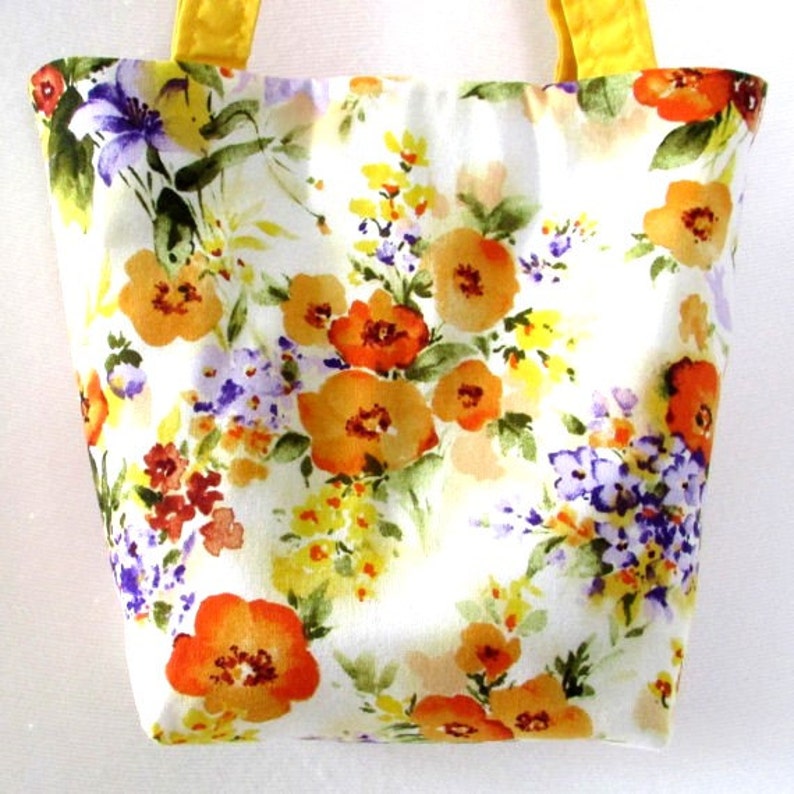 Floral Purse, Small Tote Bag, Handmade Handbag, Orange Flowers, White Fabric Bag, Shoulder Bag, Teen Purse, Girls Purse image 5