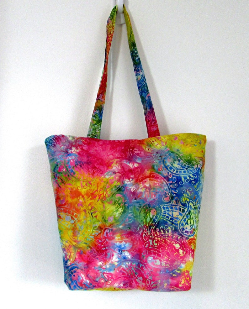 Tie Dye Shoulder Bag, Cloth Purse, Fabric Bag, Handmade Handbag, Tote Bag, Paisley, Batik, Lined with Pockets image 6