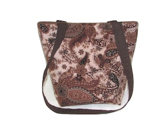 Brown Paisley Purse, Small Fabric Bag, Handmade Handbag, Cloth Purse, Black, Paisley, Flowers, Floral Teen Purse