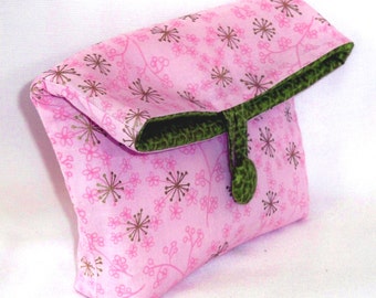 Pink Cosmetic Bag, Makeup Bag, Purse Organizer, Clutch Purse, Small Cloth Purse, Handmade Bag, Toiletry Bag, Flowers, Stars