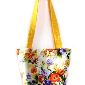 Floral Purse, Small Tote Bag, Handmade Handbag, Orange Flowers, White Fabric Bag, Shoulder Bag, Teen Purse, Girls Purse image 4