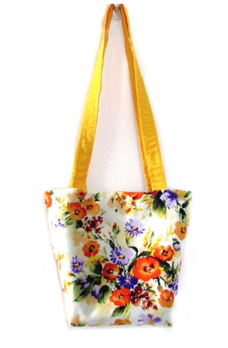 Floral Purse, Small Tote Bag, Handmade Handbag, Orange Flowers, White Fabric Bag, Shoulder Bag, Teen Purse, Girls Purse image 4