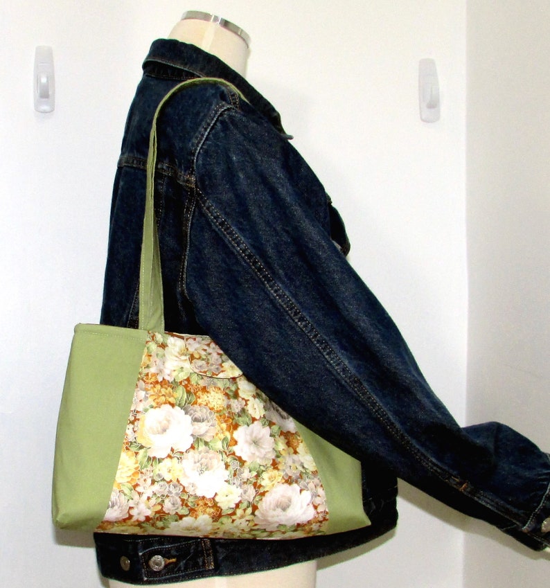 Green Shoulder Bag Floral Fabric Bag Handmade Bag Cloth Etsy