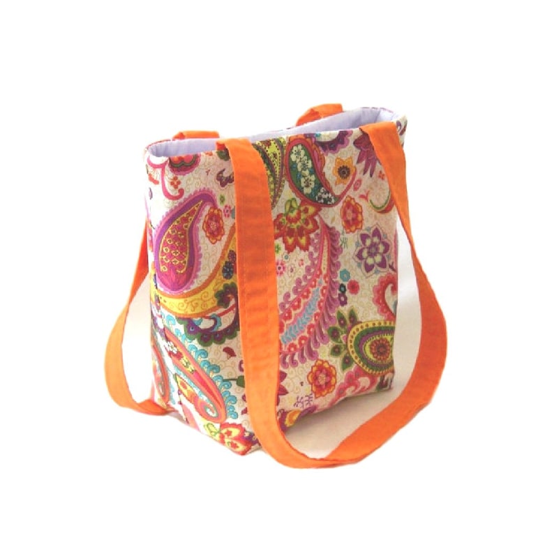 Paisley Purse, Small Tote Bag, Handmade Handbag, Floral Cloth Purse, Purple, Orange, Pink