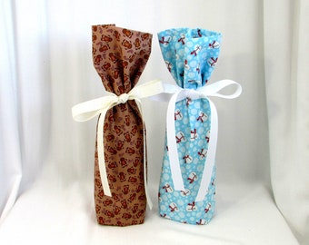 Holiday Wine Bottle Gift Bags, Set of 2 Christmas Gift Wrap for Bottles,  Snowman , Gingerbread Man, Bottle Bags, Wine Bottle Wrap
