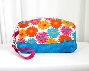 Floral Clutch Purse, Fabric Zipper Bag with Detachable Wrist Strap Small Cloth Purse, Handmade Bag, Makeup Bag