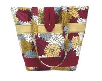 Burgundy Shoulder Bag, Floral Cloth Purse, Fabric Bag, Handmade Handbag, Tote Bag, Lined with Pockets