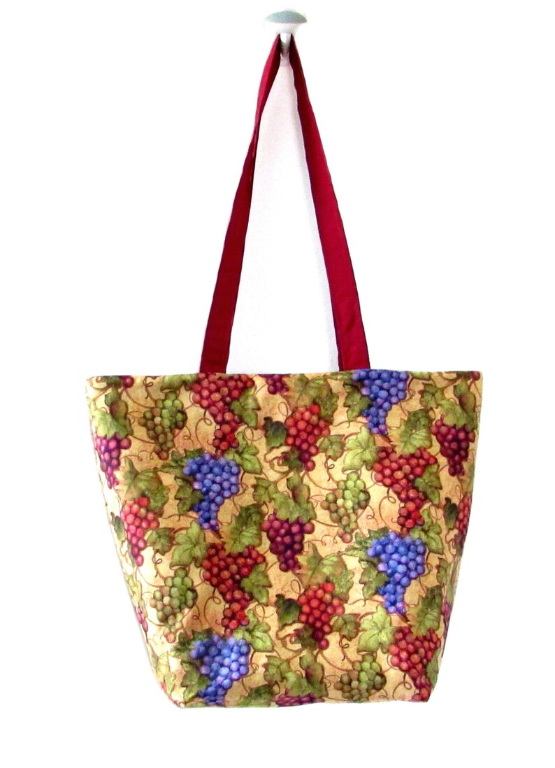 Grapes Tote Bag, Wine Cloth Purse, Handmade Handbag, Winery, Vineyard, Burgundy, Beige, Fabric Bag, Shoulder Bag Bild 4