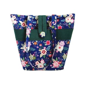 Blue Floral Shoulder Bag, Cloth Purse, Fabric Bag, Handmade Handbag, Tote Bag, Pink Flowers, Orange Flowers image 1