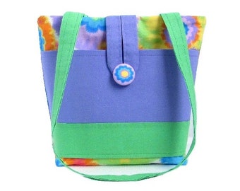 Tie Dye Purse, Small Tote Bag, Handmade Handbag, Girls Purse, Shoulder Bag, Cloth Purse, Fabric Bag with Pockets