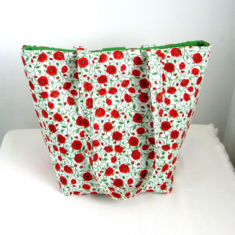 Poppy Flower Tote Bag, Cloth Purse, Fabric Bag, Handmade Handbag