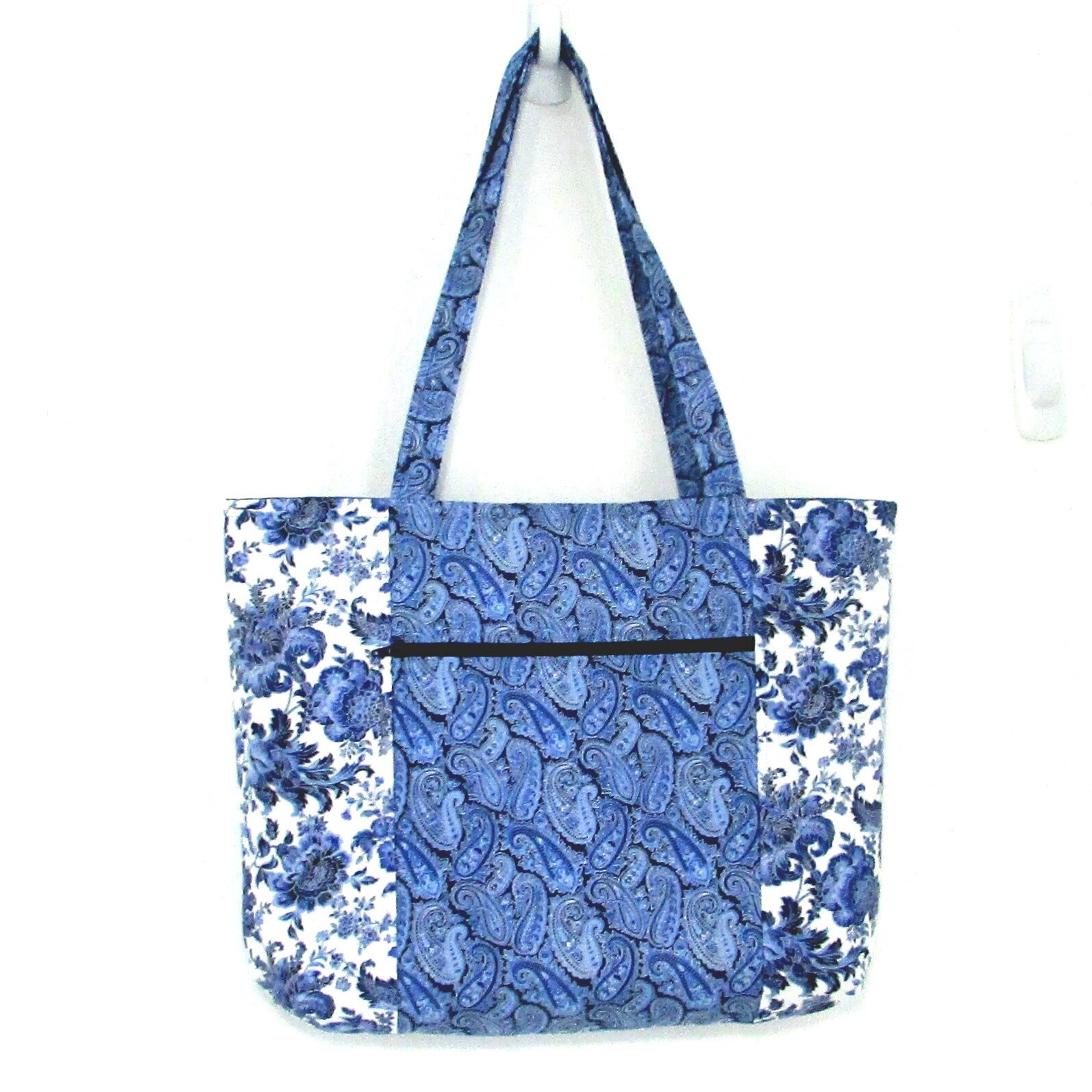 Blue Floral Tote Bag Paisley Fabric Bag Handmade Shoulder - Etsy