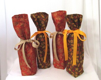 4 Autumn Leaves Wine Bottle Gift Bags, Reusable Gift Bags, Thanksgiving Gift Wrap for Bottles, Bottle Bags, Wine Bottle Wrap, Set of 4