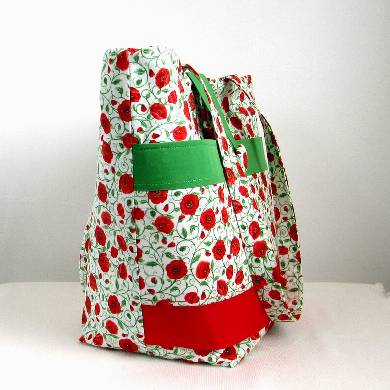 Poppy Flower Tote Bag, Cloth Purse, Fabric Bag, Handmade Handbag