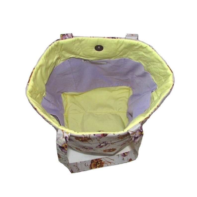 Pansy Tote Bag, Floral Bag, Cloth Purse, Handmade Handbag, Pansy Flowers, Shoulder Bag, Purple Totebag image 3