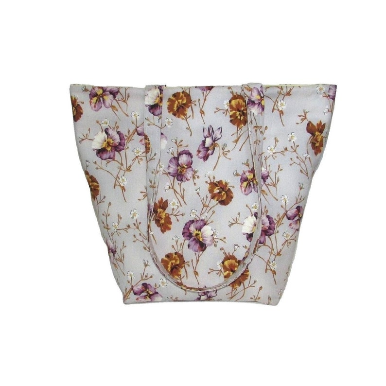 Pansy Tote Bag, Floral Bag, Cloth Purse, Handmade Handbag, Pansy Flowers, Shoulder Bag, Purple Totebag image 1