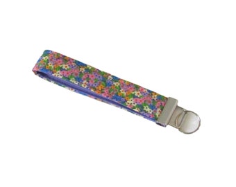 Floral Keychain, Purple Key Fob, Handmade Key Chain Wristlet, Wrist Lanyard, Key Lanyard, Fabric Key Holder