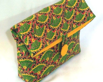 Green Cosmetic Bag, Makeup Bag, Clutch Purse, Fabric Bag, Purse Organizer, Handmade Cloth Purse, Toiletry Bag
