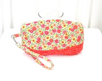 Sac à main d'embrayage floral, sac à fermeture éclair en tissu avec dragonne détachable petit sac à main en tissu, sac fait main, trousse de maquillage, organisateur de sac à main,