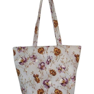 Pansy Tote Bag, Floral Bag, Cloth Purse, Handmade Handbag, Pansy Flowers, Shoulder Bag, Purple Totebag image 4