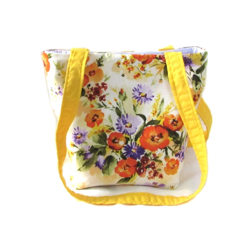 Floral Purse, Small Tote Bag, Handmade Handbag, Orange Flowers, White Fabric Bag, Shoulder Bag, Teen Purse, Girls Purse image 1