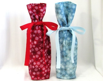 Snowflakes Bottle Gift Bags, Reusable Gift Bags, Christmas Gift Wrap for Wine Bottles, Bottle Bags, Wine Bottle Wrap, Winter, Holiday