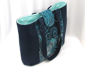 Blue Batik Shoulder Bag, Tie Dye Fabric Tote Bag, Handmade Purse,  Cloth Bag, Lined with Pockets