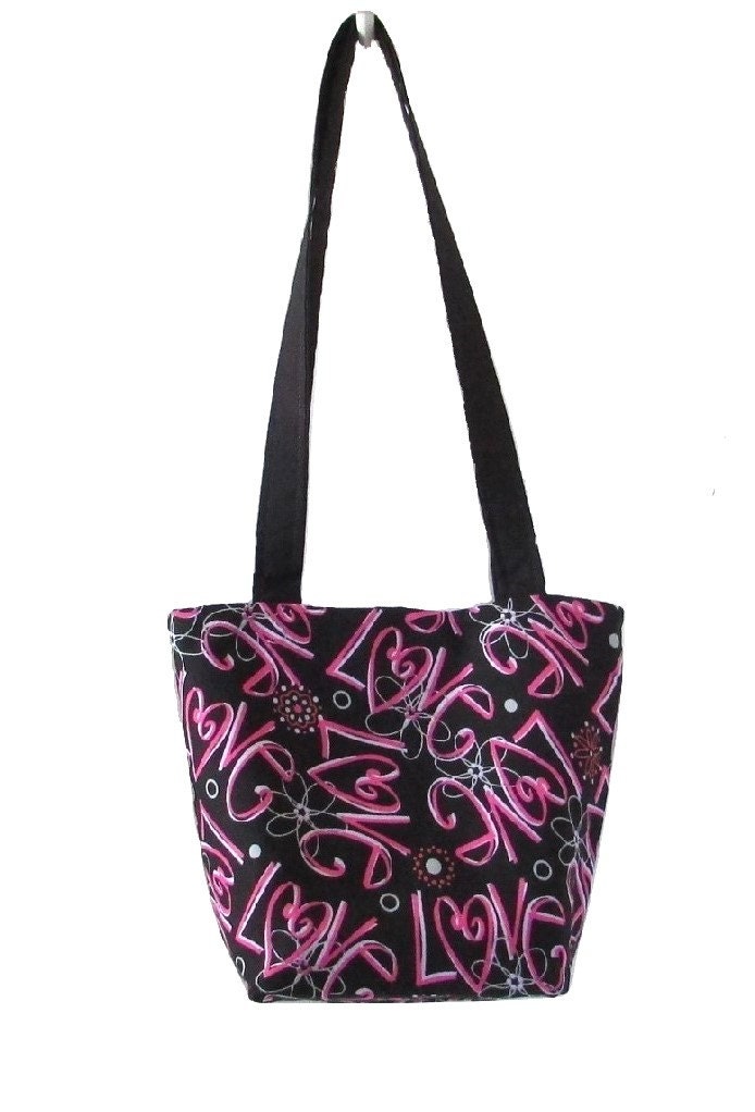 Love Purse Small Fabric Bag Pink Hearts Flowers Love 