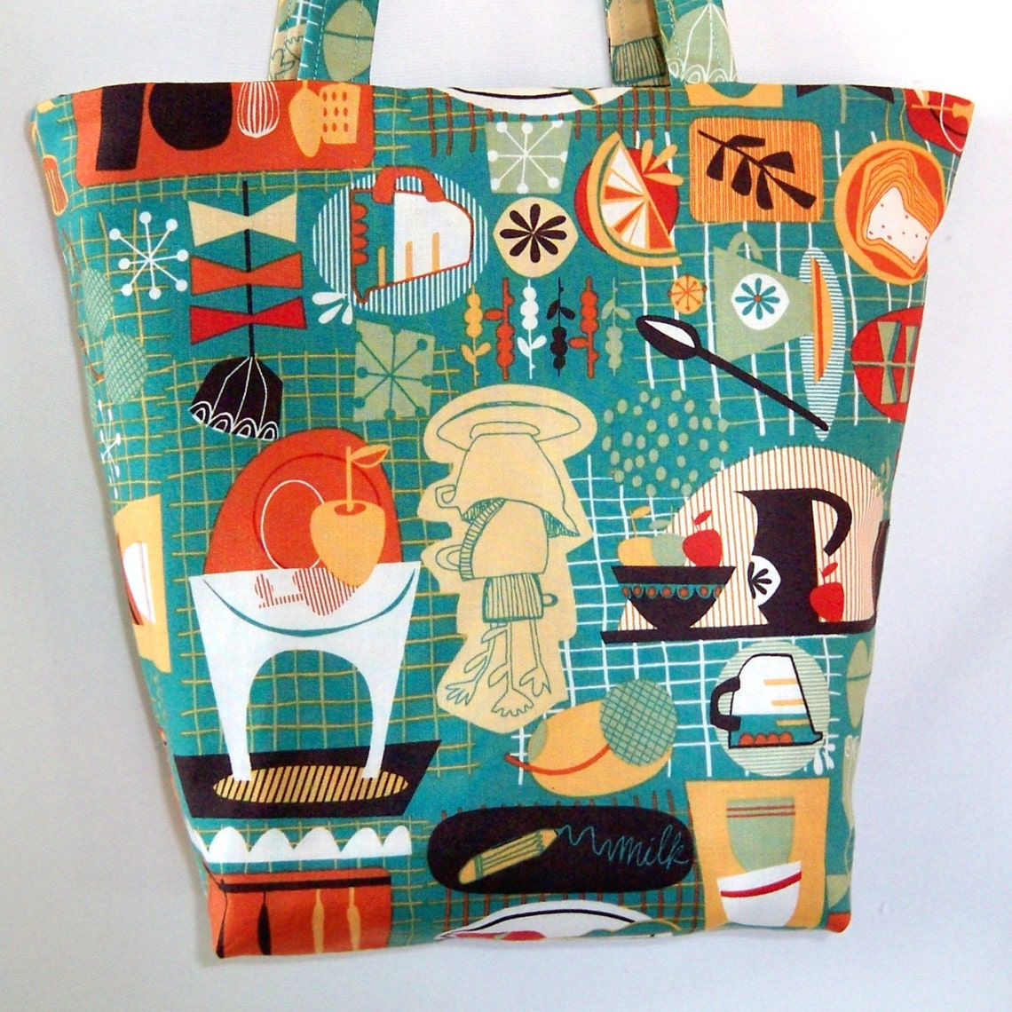 Retro Kitchen Tote Bag Teal Cloth Purse Handmade Handbag Etsy