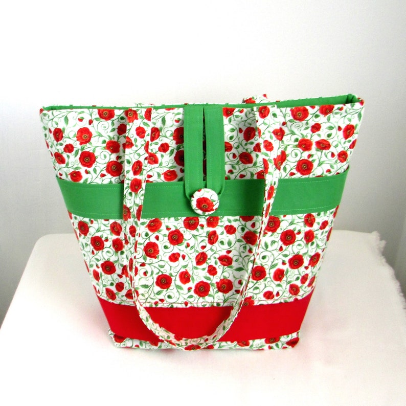 Poppy Flower Tote Bag, Cloth Purse, Fabric Bag, Handmade Handbag