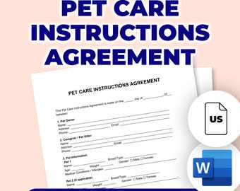 Pet Care Instructions Agreement | Printable File For Microsoft Word