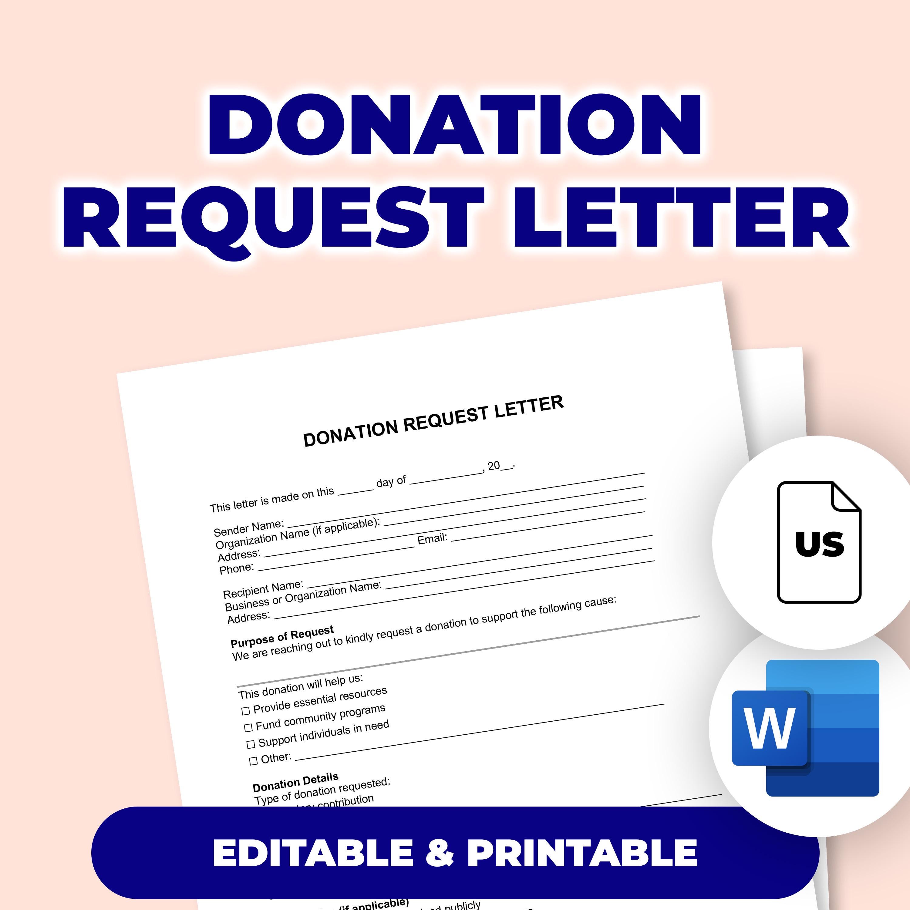 Donation Request Letter | Printable Template for Microsoft Word - Etsy